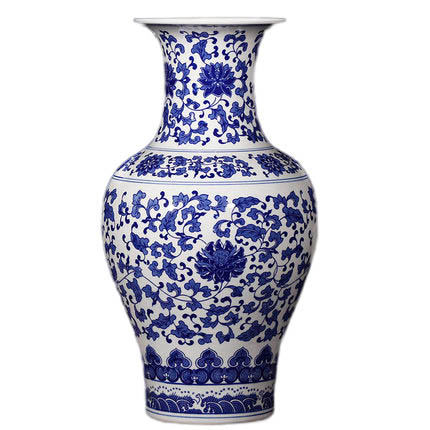 Large vintage blue and white ceramic floor flower vase and ornament Jahrriesnge porcelain of rooted lotus vase cna1242