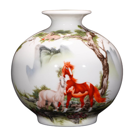 Small vintage pottery flower vases and ornaments with horses pattern Jahrriesnge porcelain of amimal vase cna1257