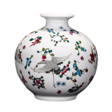 Small vintage luminous ceramic vase ornament with birds and flowers Jahrriesnge porcelain of amimal vase cna1265