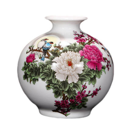 Small vintage moon ceramic flower vase with birds and flowers Jahrriesnge porcelain of amimal vase cna1266