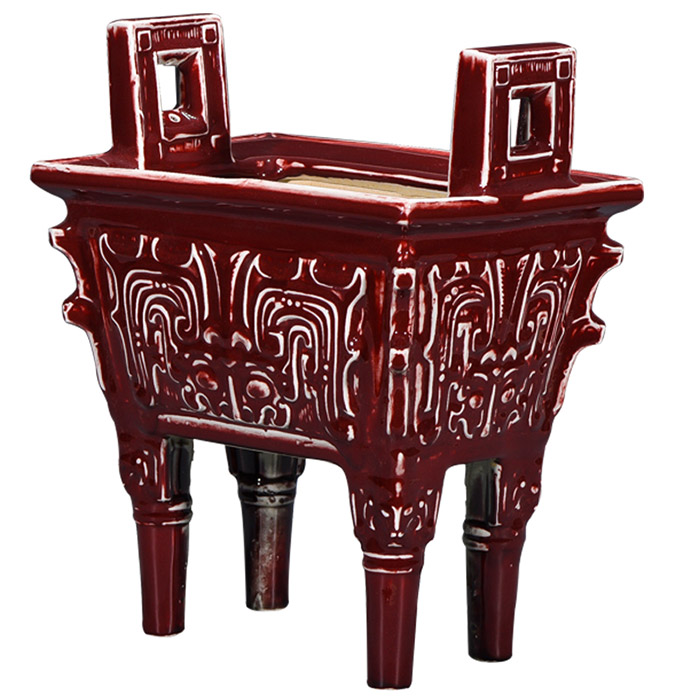 Vintage red four-corner square tripod aromatherapy furnace Jahrriesnge porcelain of vase cna1271