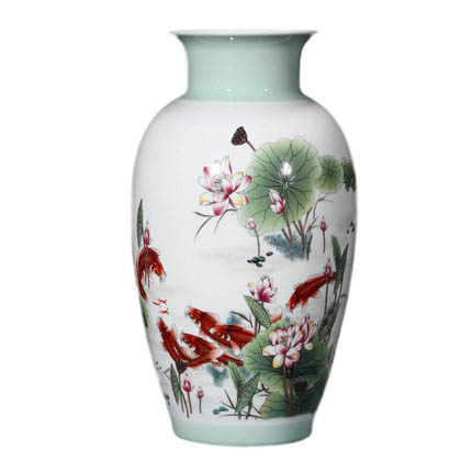 Designer pastel ceramic flower vase and ornament with fish and lotus Jahrriesnge porcelain of colorful vase cna1275