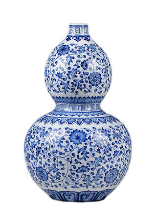 Vintage qing dynasty blue and white ceramics flower vase with lotus on Jahrriesnge porcelain of gourd vase cna1293