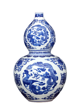 Vintage qing dynasty qian long ceramic vase with phoenix and dragon Jahrriesnge porcelain of gourd vase cna1297