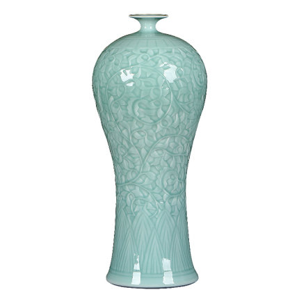 Vintage celadon glaze mermaid relief pattern ceramic vase and ornament Jahrriesnge porcelain of relief vase cna1351