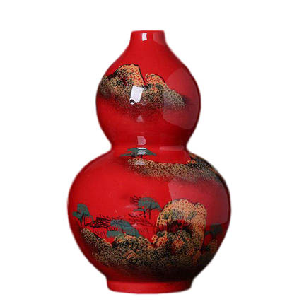 Red landscape gourd ceramic vase and ornament on kitchen window sills Jahrriesnge porcelain of red landscape vase cna1353
