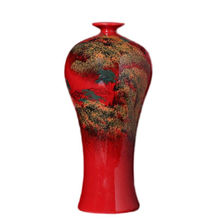 Red landscape ceramic vases and ornaments on kitchen window sills Jahrriesnge porcelain of red landscape vase cna1356