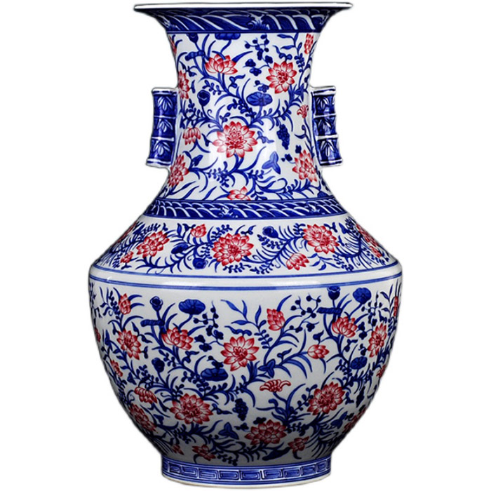Vintage Chinese blue and white underglaze red porcelain vase ornament Jahrriesnge porcelain of cna1377