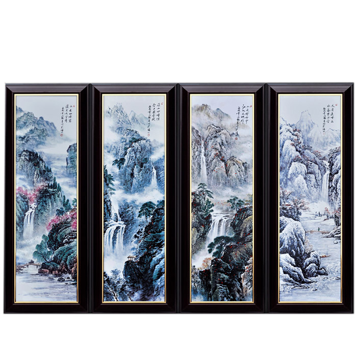 Small four seasons landscape ceramic wall hanging plate living room Jahrriesnge porcelain painting of cna1440