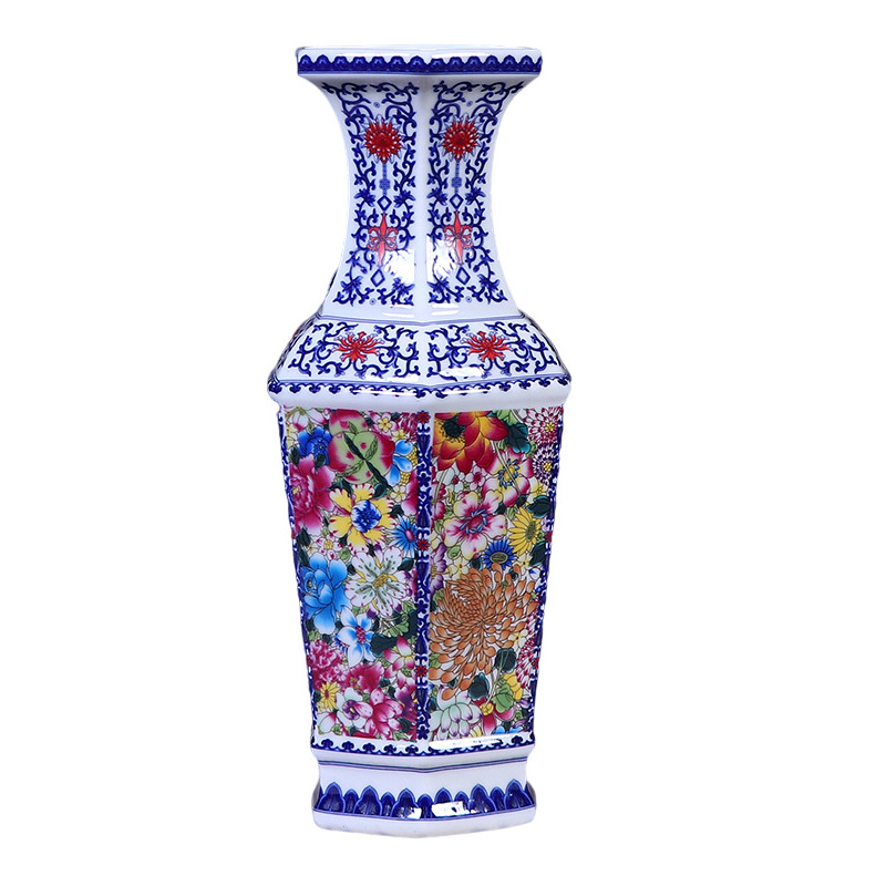 Jingdezhen pastel ceramic Hexagonal flower vase living room home decor Jahrriesnge porcelain of cna1589