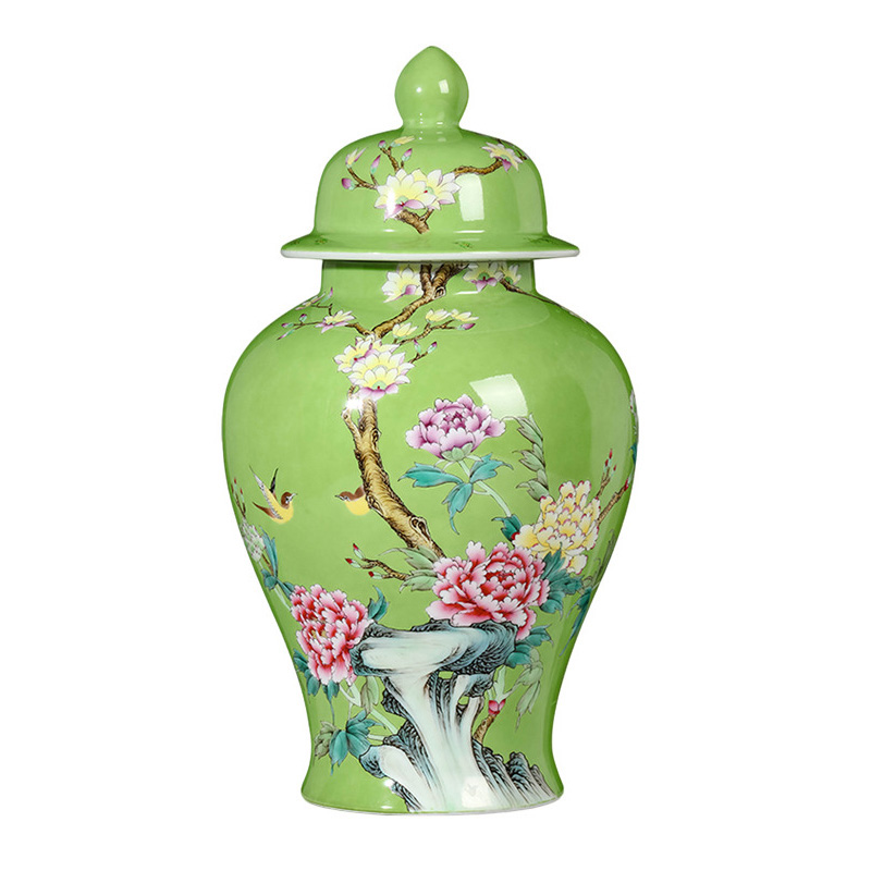 Jingdezhen green pastel ceramic jar with lid storage jar home kitchen Jahrriesnge porcelain of cna1679