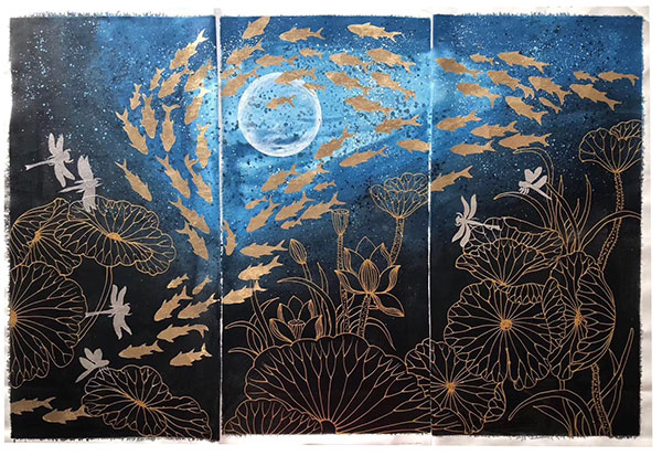 Jahrriesnge Animals of fish-dragonfly-lotus-blad-lpg1448